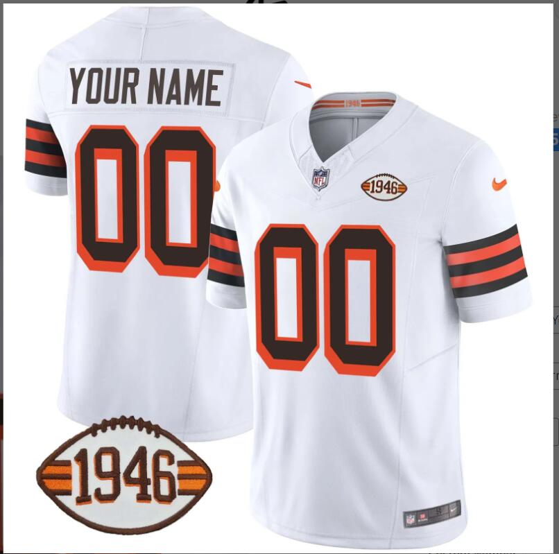 Men 2024 Nike NFL Cleveland Browns 1946 75th Anniversary Patch Custom Jersey